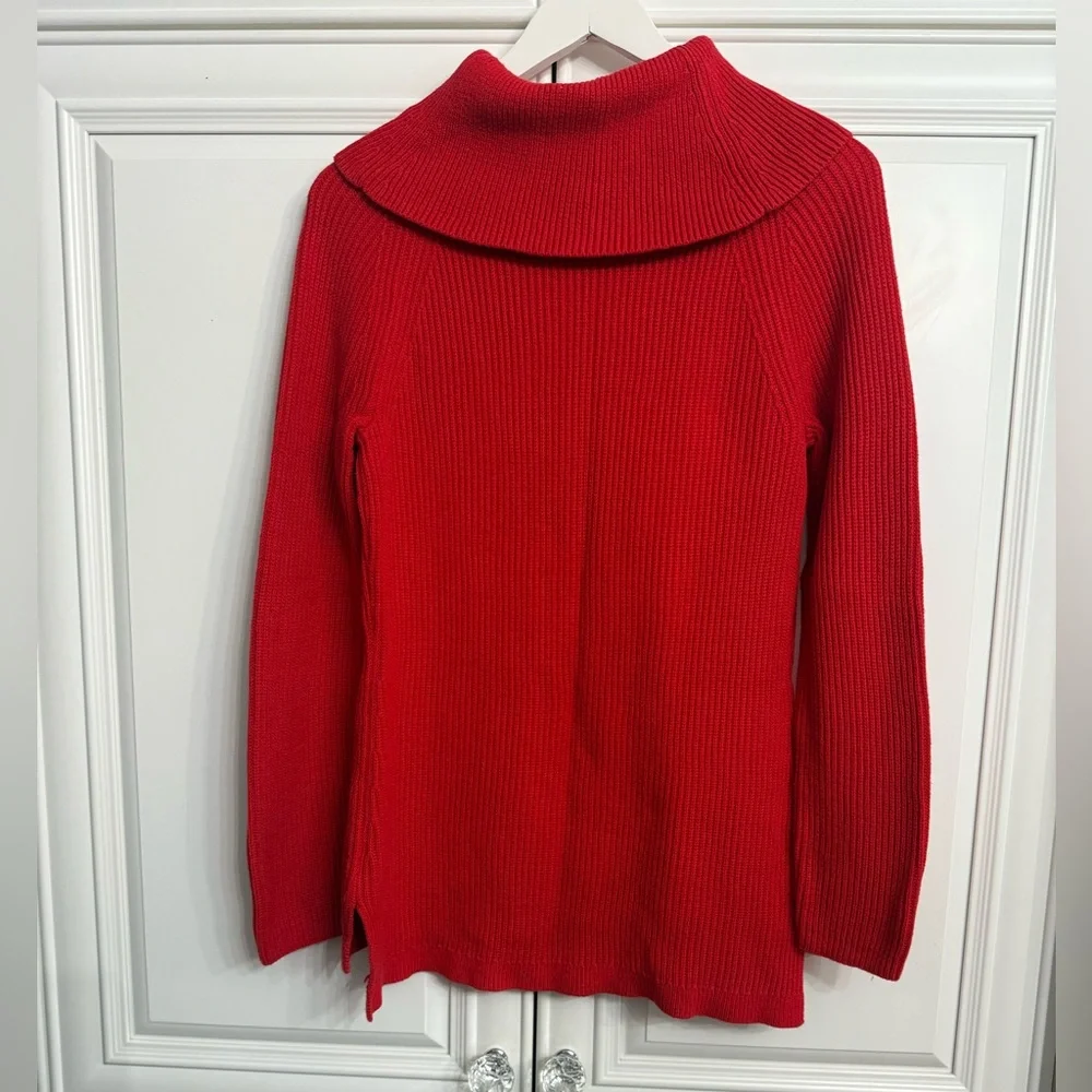 Tommy Hilfiger Size Medium Red Cowl Neck Long Sleeve Ribbed Cotton Sweater - Picture 6 of 10